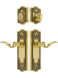 Grandeur Parthenon Entrance Door Set, Keyed Alike with Bellagio Levers in Antique Brass.